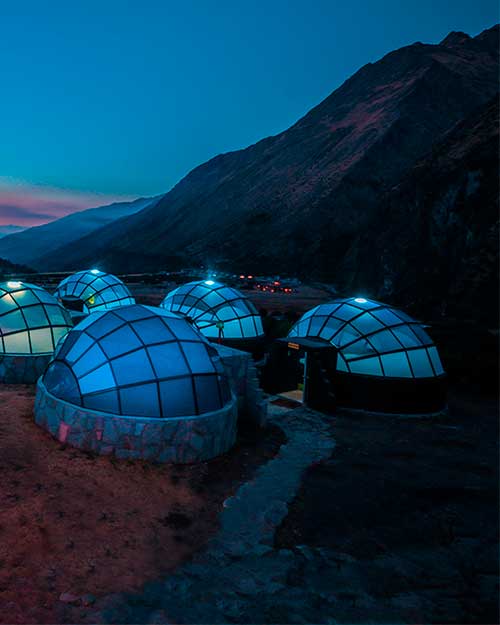 Sky Camp Domes at dusk